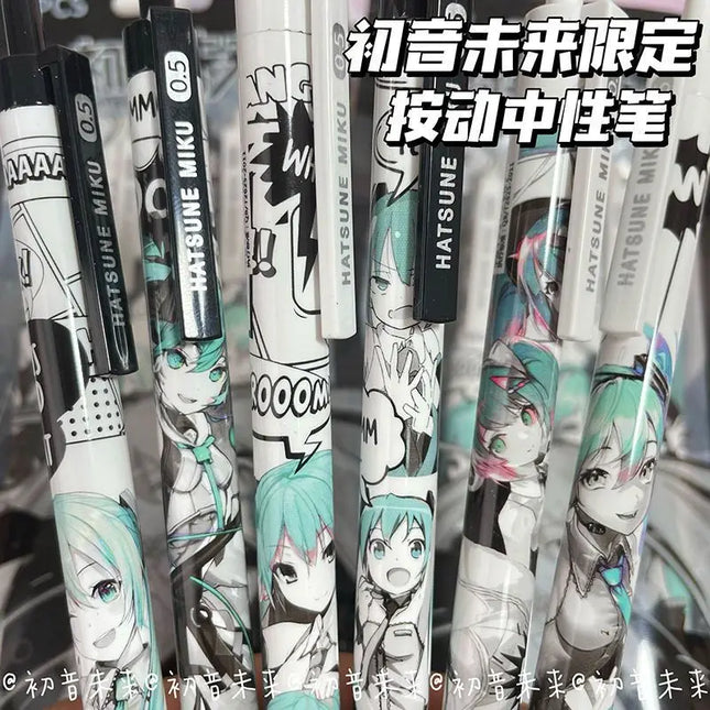 Anime Hatsune Miku 6Pcs/set Black Gel Pen 0.5 Black Ink Signature Pen School Writing Supplies Stationery Children Festival Gift