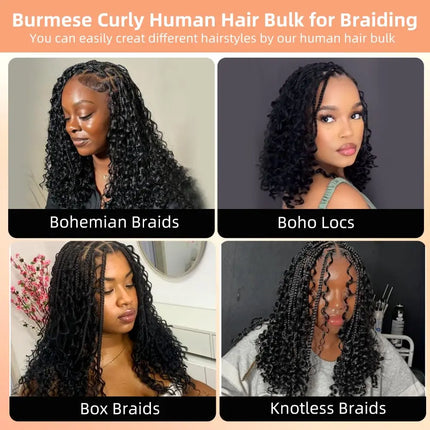 15A Burmese Curly Human Hair Bulk for Braiding Boho Braids Bundles Human Hair Bulks For Bohemian Knotless Virgin Hair Extensions