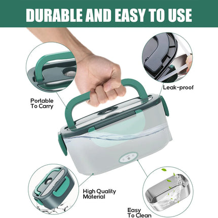 Electric Lunch Box 80W Portable Heated Lunchbox Adults Includes 2 Stainless Steel Containers Car Truck Work Use Leak Proof Food