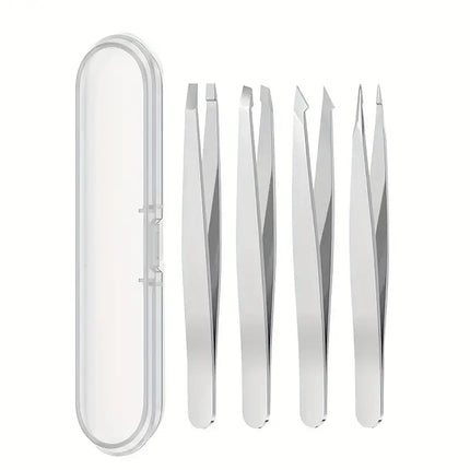 4pcs Professional Tweezers Set Stainless Steel Perfect for Grooming Eyebrow Hair Removal Splinter and Ingrown Hair Removal More