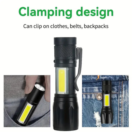 Powerful Mini LED Flashlight COB LED Zoom Torch Built In Battery USB Rechargeable Light Outdoor Portable Camping Emergency Lamp