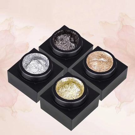 Reflective Glitter Gel Polish Mirror Chrome Effect Gold Silver Black UV Cured Long Lasting Shiny Salon Home DIY Nail Art