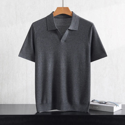 Summer New Men's 100% Lyocell Polo Neck Solid T-Shirt Knitted Pullover Polo Shirts Business Casual Short Sleeve Thin Tops Tees