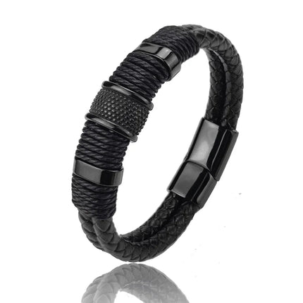 Luxury Vintage Multilayer Brown Leather Stainless Steel  Men Bracelet Bead Bracelet Jewelry Male Wrist Bangle Christmas Gifts
