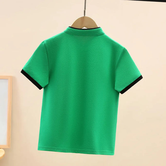 Boys Polo Shirts Short-sleeve T-shirts for Kids Color Blocking 2024 Children Tops Teenager Blouse Baby Outerwear Clothing 4-14T