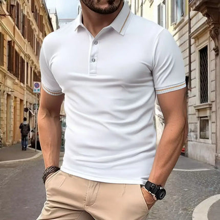 2025Men's casual short sleeved polo shirt, solid color polo shirt, fashionable, business, breathable, comfortable short sleeved