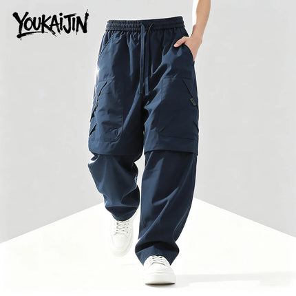 Summer  Pants Men Harajuku Japanese Style Loose Casual Pants Men Solid Comfortable Elastic Waist Trouser Outdoor Walking Hiking