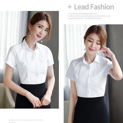 White Women's Shirt Short Sleeve Spring Summer New Work Uniform Formal Long Sleeve Black Blue Professional Clothing Female Blouse
