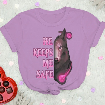 Vintage Wolf Print T Shirt For Couple "He Keeps Me Safe She Keeps Me Wild" Women Men Harajuku Husband Wife Anniversary Tshirts