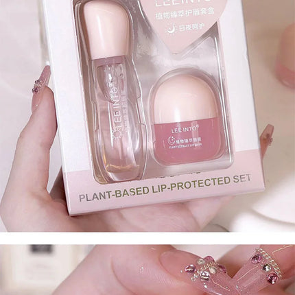 Leeinto Plant Essence Lip Care Set: Moisturizing, Long-Lasting Nourishment, Gentle Formula, Lightweight Texture, Lip Gloss, Lip Mask, Enhances Complexion, Pre-Makeup Primer, Essential for Daily Commuting and Dating, Night Car