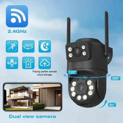 4K HD Dual Lens WIFI Camera 2K Dual Screen PTZ Camera Outdoor Auto Tracking Security Camera IP66 Waterproof Surveillance ICSEE