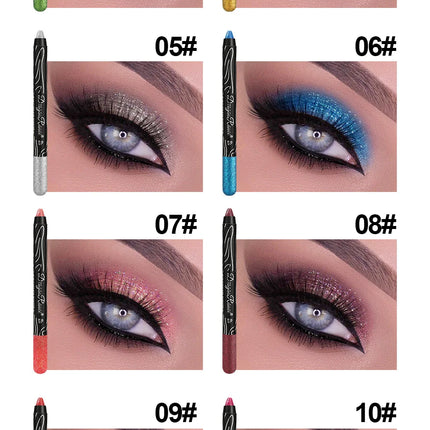 12 Colors Long-lasting Glitter Eyeshadow Pencil Pigment Blue Brown Black Eyeliner Pen Women Fashion Shimmer Eye Shadow Makeup
