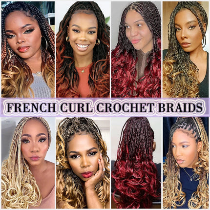 14” French Curls Braiding Hair Pre Braided Synthetic Box Braids Crochet Curl Ends French Curl Crochet Braids for Women And Kids