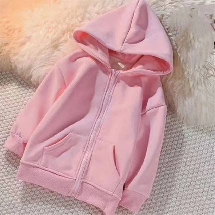 Fashion Brand Print Hoodies Coat Children Zipper Tops Girl Pink Boy Black Kids Clothing Casual Spring Autumn Sweatshirts