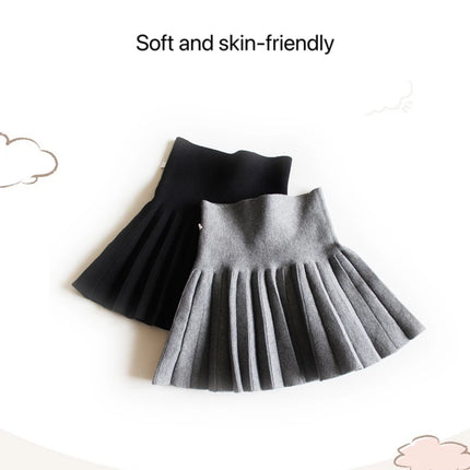 1pc Girls' Knit Skirt, Baby Autumn Winter Princess Pleated Skirts, Children's Student High Waist Mini Tutu Skirts, Kids Solid Dress