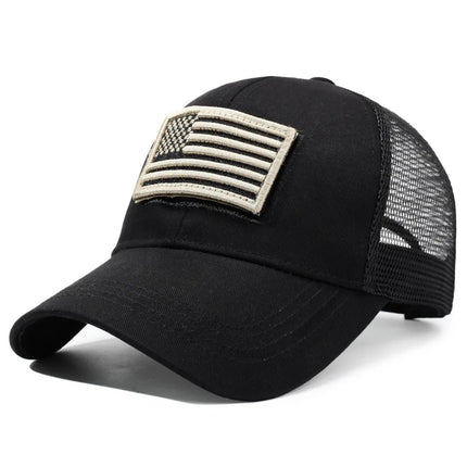 Men's Outdoor Trucker Cap with Embroidered Flag Camouflage Patch & Velcro Fastener