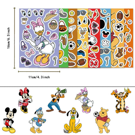 8/16sheets Disney Mickey Minnie Make a Face Puzzle Stickers Cute Cartoon DIY Assemble Jigsaw Toy Party Game Reward Sticker Gifts