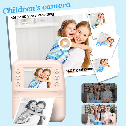 Kids Camera Instant Print,1080P Kids Instant Cameras that Print Photos,Christmas Birthday Gifts for Girls Age 3-12,Portable Toy for 3 4 5 6 7 8 9 10 Year Old Girls Boys Pink