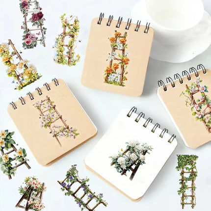 100PCS Creative Retro Flower Ladder Flower Cluster PET Transparent Material Stickers DIY Personalized Decorative Stickers