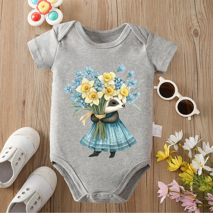 Retro Hello Spring Little Animals Pure Cotton Bodysuit Onesie Comfortable Cloths for Baby Jumpsuit for 0 To 12 Months Newborn