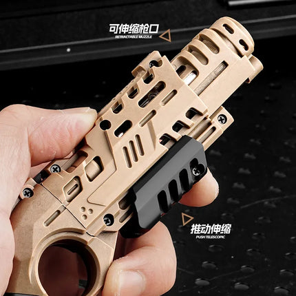 EDC Shootable Toy Pistol with 1-Button Shell Ejection and Card Pushing Function, Black Technology Mini Handgun for Stress Relief