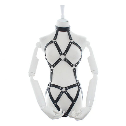 Thierry Adult Games PU Leather Body Harness for Women Fetish Slave Bondage Restraints,Exposed Breast Chastity Belt, Sex Products
