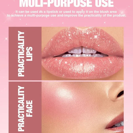 Nude Gray Metallic Lipstick Glitter Diamond Waterproof Long-Lasting Lip Gloss High Pigment Shiny Sparkling Pearl Lip Tint Makeup