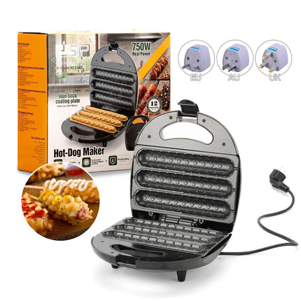 Electric Hot Dog Machine 3 Corn Dogs Waffle Maker Non-stick Double-sided Heating Sausage Rolls Kitchen Griddle for Party Festive