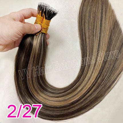 Straight Nano Rings Tip Hair Extension Ombre Natural Virgin 100% Human Hair Bulk Blonde Bundles Micro Beads Wholesale keratin