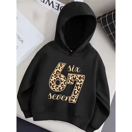 Spring kids Cyber Circuit Board Digital "67" Printed Dazzling Tech-Savvy Black Children's Hoodies Casual Boys Hooded Sweatshirt