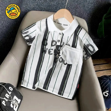 Fashionable Striped Short Sleeve Baby Polo Shirt Haro Little Yellow Duck New Arrival Summer Children's Clothing Korean Style