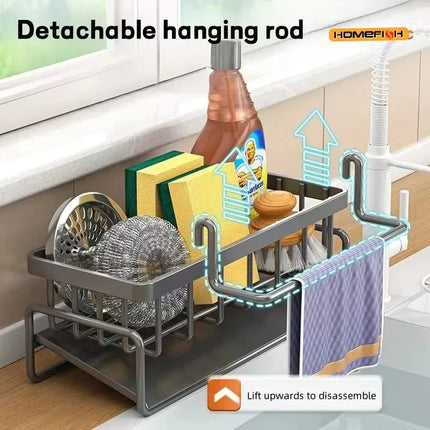 HMJ2  Multi Functional Kitchen Sponge Rack Drain Water Place Dish Soap Organize Rags Capacity Countertop And Store Items