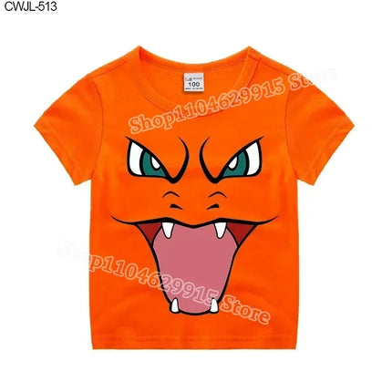 Pokemon Child T-shirt Fashion Clothes Pikachu Print T-Shirts Boutique Kids Clothing Boys Charmander Summer Tops Birthday Gift
