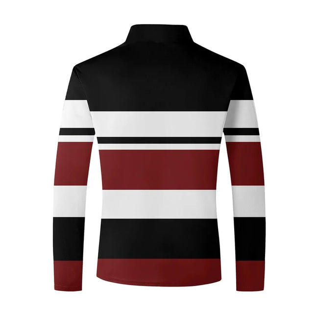 All-winter men's striped long-sleeved polo shirt, breathable casual top, slim and fitted, quick-drying collar classic polo shirt