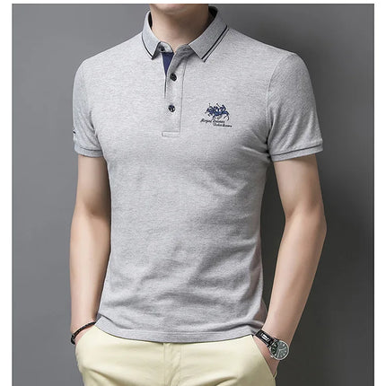 Summer New Men's Embroidered Polo Collar 100% Cotton Short-Sleeved Polo Shirt Fashion Solid Color Casual Top T-shirt M-4XL