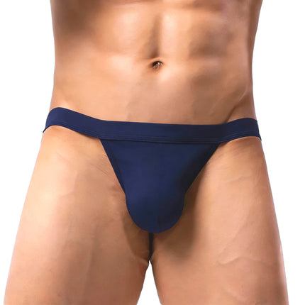 Sexy Contour Pouch Men's Solid Ice Silk Polyester Bikini Briefs Low-Rise Breathable Moisture-Wicking Athletic Underwear Thong