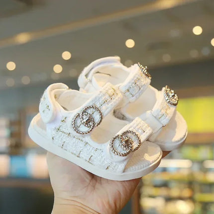 2025 Korean Style Sweet Style Sandals Summer Solid Color Girls Baby Sandals Open Toe Small PU Slipper Shoes Size 21-35