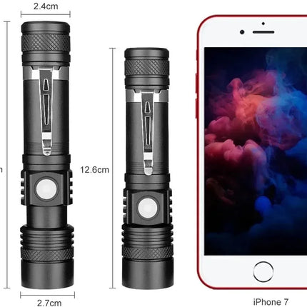 Super Bright T6 Flashlight USB Rechargeable Tactical Zoom Torch Portable Pen Clip Work Lamp Outdoor Camping Fishing Flashlight