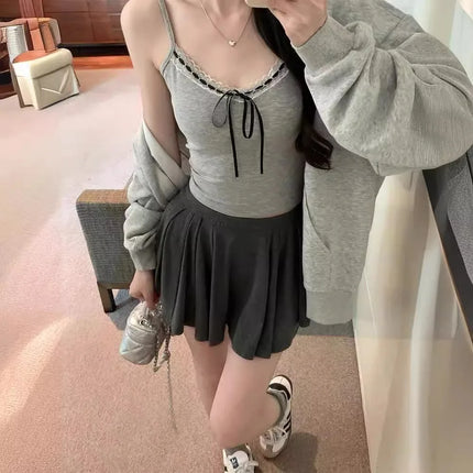 Pure Desire Lace Trim ter Vest Women Summer Sweet Spicy Girl  Knot Slim Fit  Strapba Top Beautiful Bal...