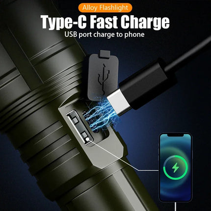 Flashlight Lighter & Power Bank Combo,Rechargeable,Zoomable Super Bright Beam,5 Modes Flashlight for Outdoor Camping Emergency