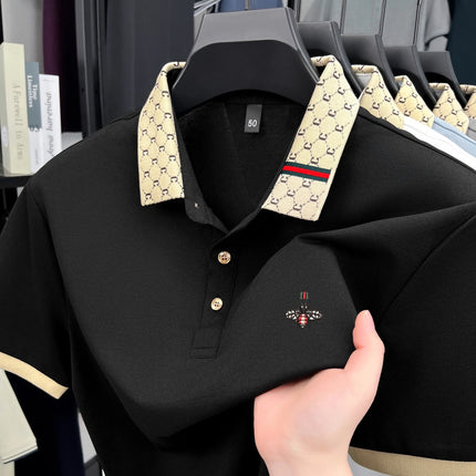 Personality Letter Jacquard Lapel Short Sleeve T-Shirt Men's High-End Brand Little Bee Embroidery Fashion Trend Summer Polo Shirt