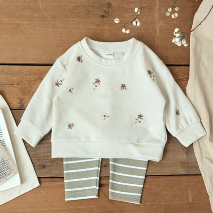 Autumn Toddler Baby Girls Outfit Floral Embroidery Long Sleeve Sweatshirt Elastic Waist Pants Spring Set Clothes Baby Girl