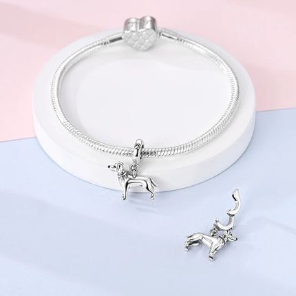 Hot Sale 925 Sterling Silver Dog Paw Print Fixed Clip & Shepherd Dog Dangle Charm Fits Bracelet Beloved Pet Pendant Gifts