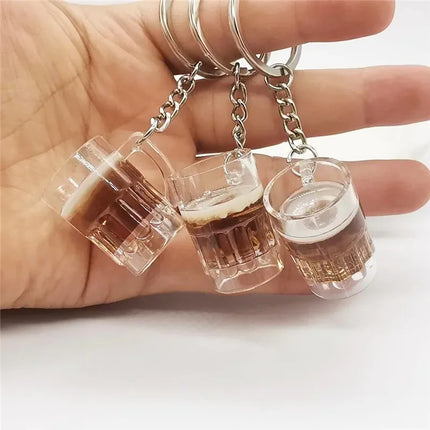 New Simulation Beer mug keychain Men And Women's Couple Key Chain Bag Pendant
