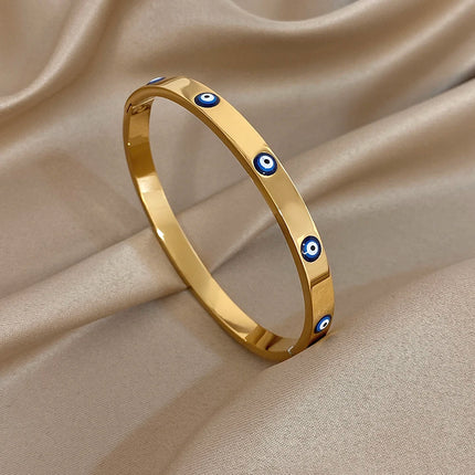 New Turkish Evil Eyes Rhinestones Stainless Steel Cuff Bracelet Bangle For Women Fashion Gold-plated Waterproof Charms Jewelry