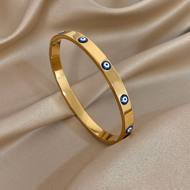 New Turkish Evil Eyes Rhinestones Stainless Steel Cuff Bracelet Bangle For Women Fashion Gold-plated Waterproof Charms Jewelry