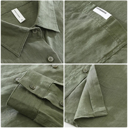 7627 100% Linen White Shirt for Men Spring Summer Fashion Solid Color Long Sleeve Simple Basic Business Casual Lapel Blouse Tops