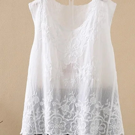 Ele Embroidered Loose Women's Tank Top Trendy Design Summer New Sle Cotton Comfortable Fit Overhead Casual Wear