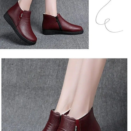 Thickened Warm Cotton Shoes for Middle-Aged And Elderly Women Winter Mom Shoes Fleece-Lined Anti-Slip Flat Bottom Soft Bottom...