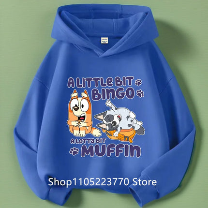 Kids Bluey Themed Hoodie Warm Fleece Lined Sweatshirt Autumn Winter Casual Pullover for Boys Girls